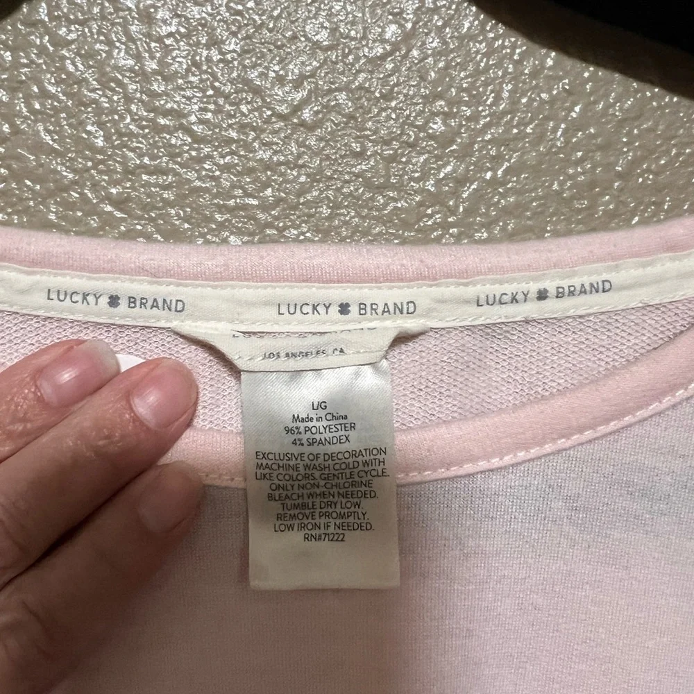 Lucky Brand Blush Pink Cuffed Short Sleeve T-Shirt Top Soft Casual Comfy Knit - Picture 3 of 4